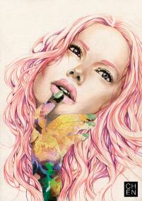 Pink Lady ~ 29,7 cm x 21 cm ~ Pastellkreide und Farbstifte auf Papier