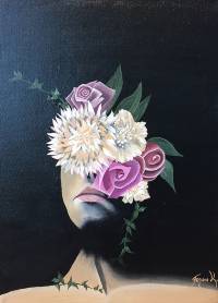Frau mit Blumengedanken ~ 30 x 40 cm ~ Acryl auf Leinwand