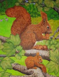 Tiere des Waldes - 90 x 70 cm - Acrylfarben auf Leinwand